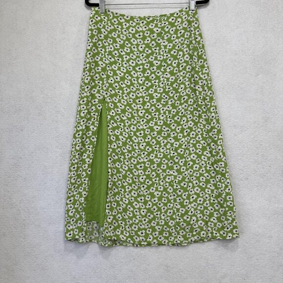 Maeve by Anthropologie Skirt Womens Small Green Floral Midi A-Line Front Slit - Picture 1 of 9
